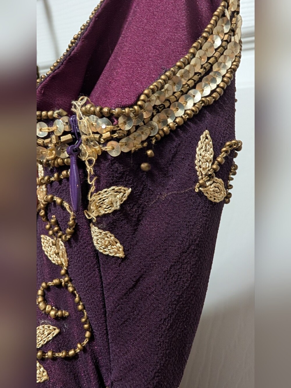Adrianna Papell Evening Purple Beaded Sequin Dress Sheer Overlay Size 6 - Picture 4 of 9